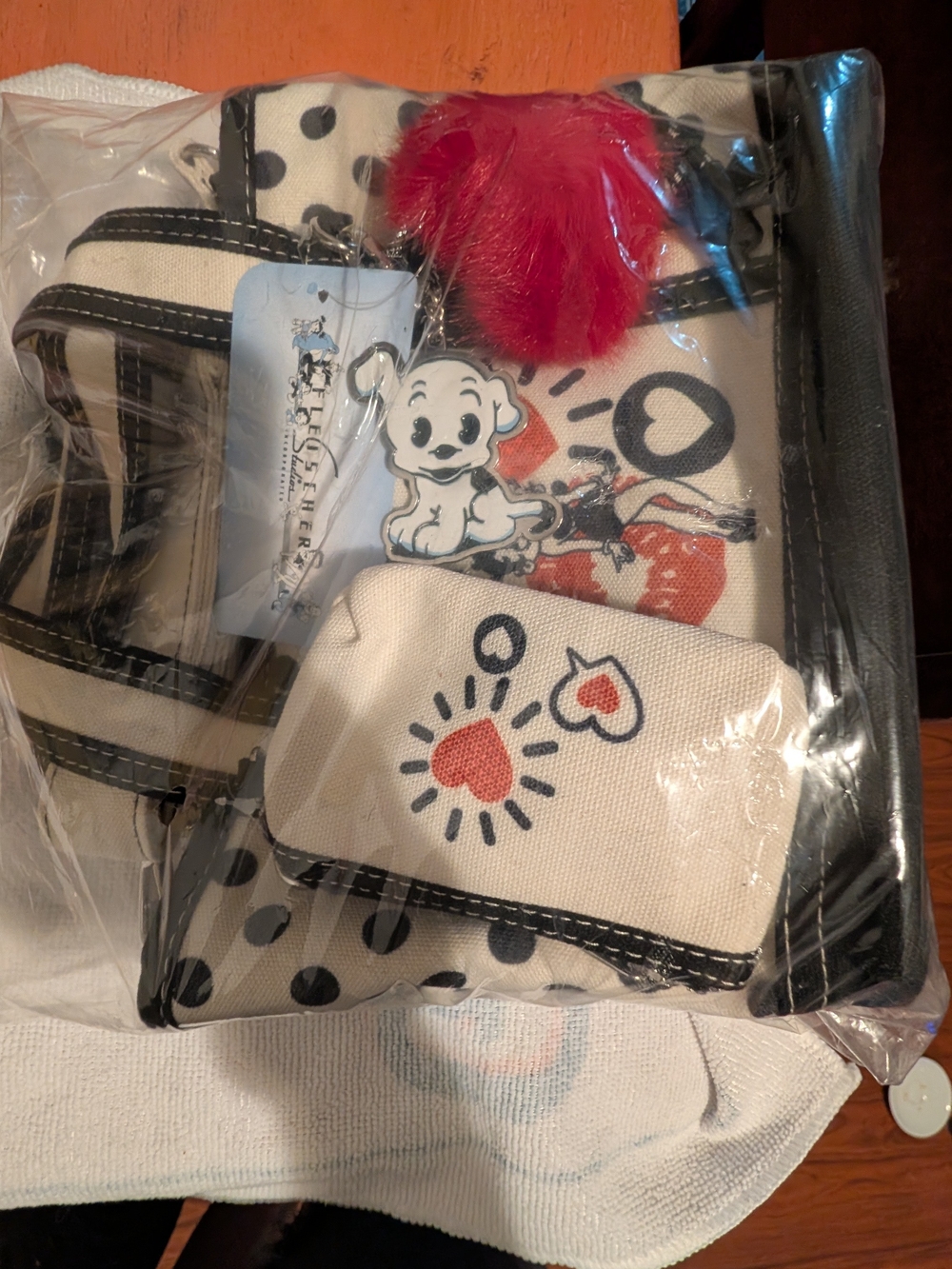 Betty Boop Cream and Black  Tote Bag with Red Pom Charm